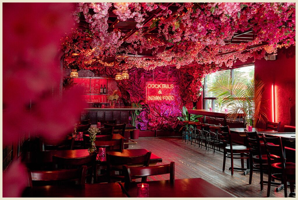 Details of a cocktail lounge.